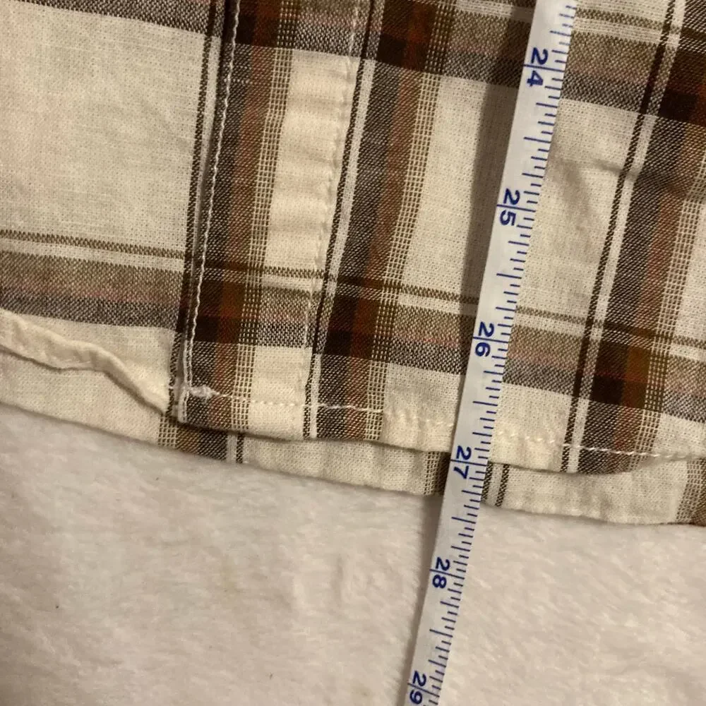 Lucky Brand Men's Brown and Cream Plaid Button Up Flannel Shirt Size Large